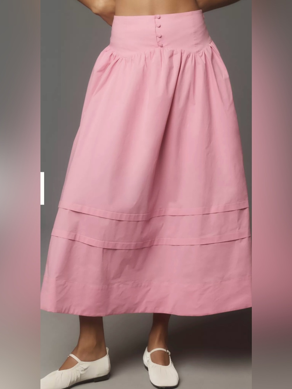 Maeve Pink Tiered Midi Skirt